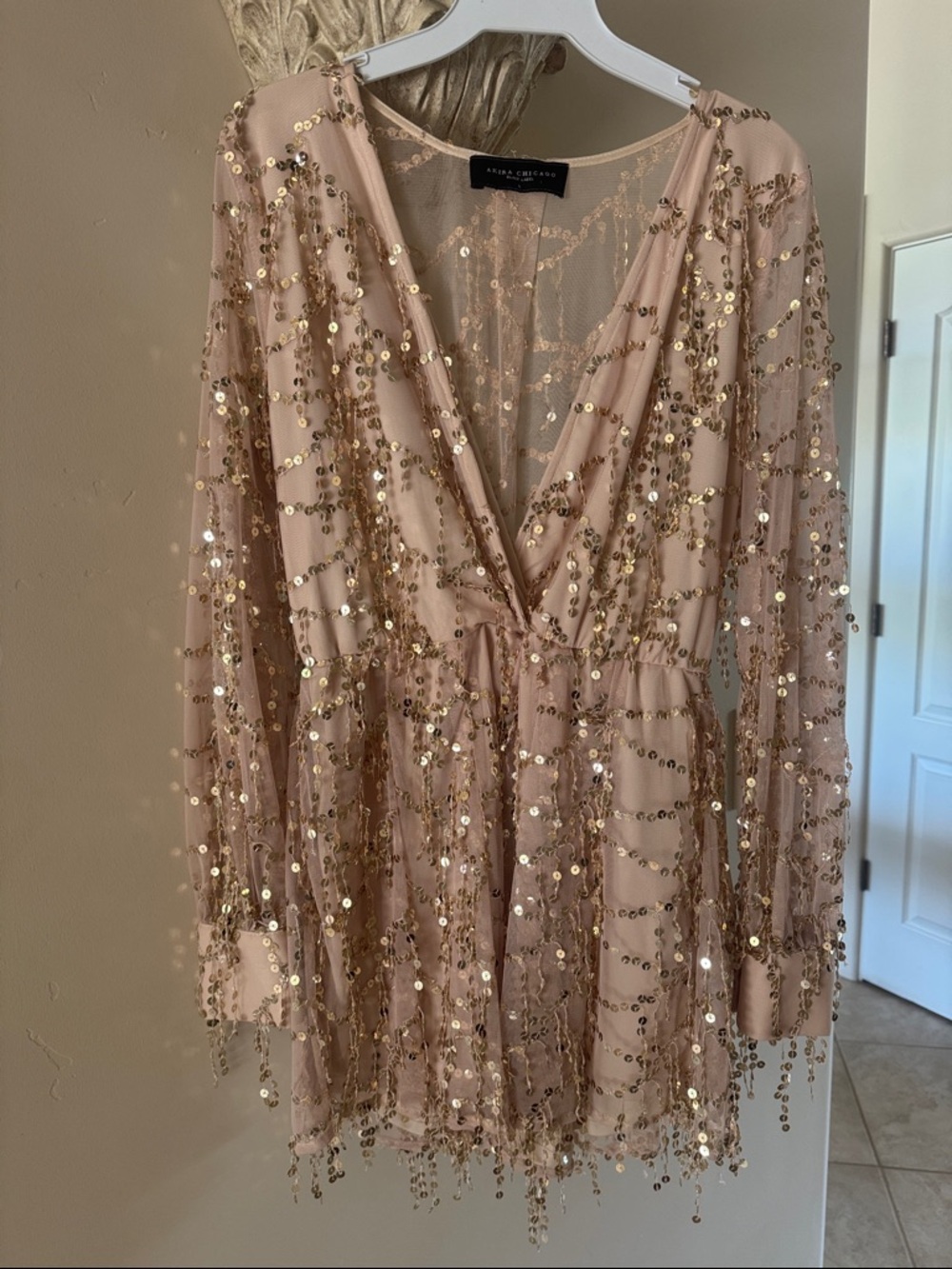 ALEXA CHUNG Blush Sequin Deep V Romper